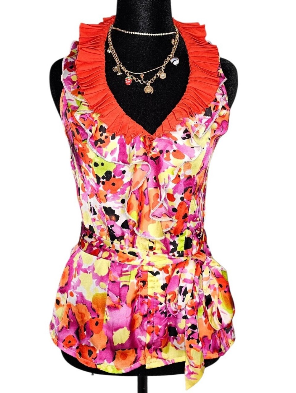 XOXO Vintage Y2K Low-Cut Pleated Ruffle Top | Size S
